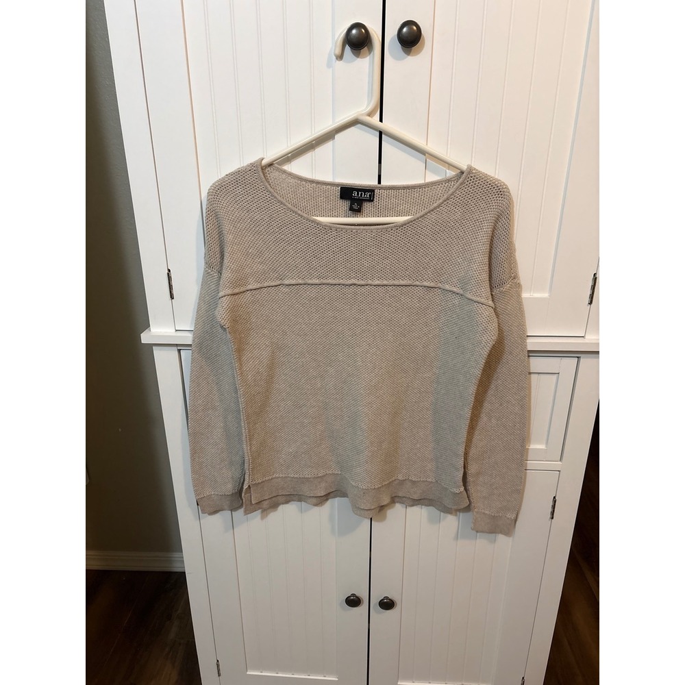 Minimalist Neutral Preppy a.n.a. Knit Sweater Womens PL Tan